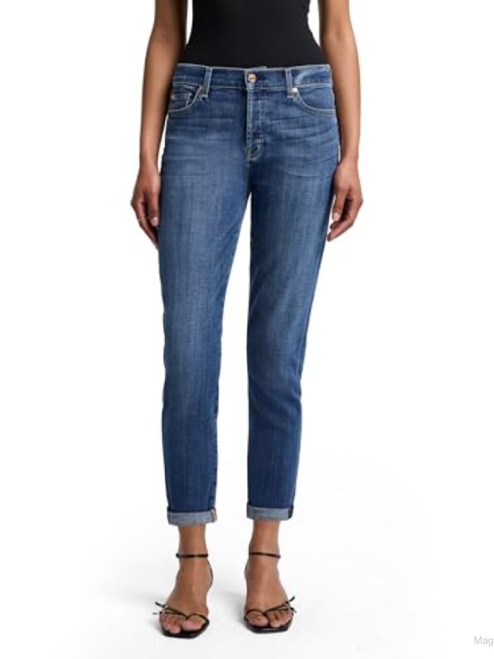 Mid Rise Boyfriend Jeans Stretch Denim Cropped